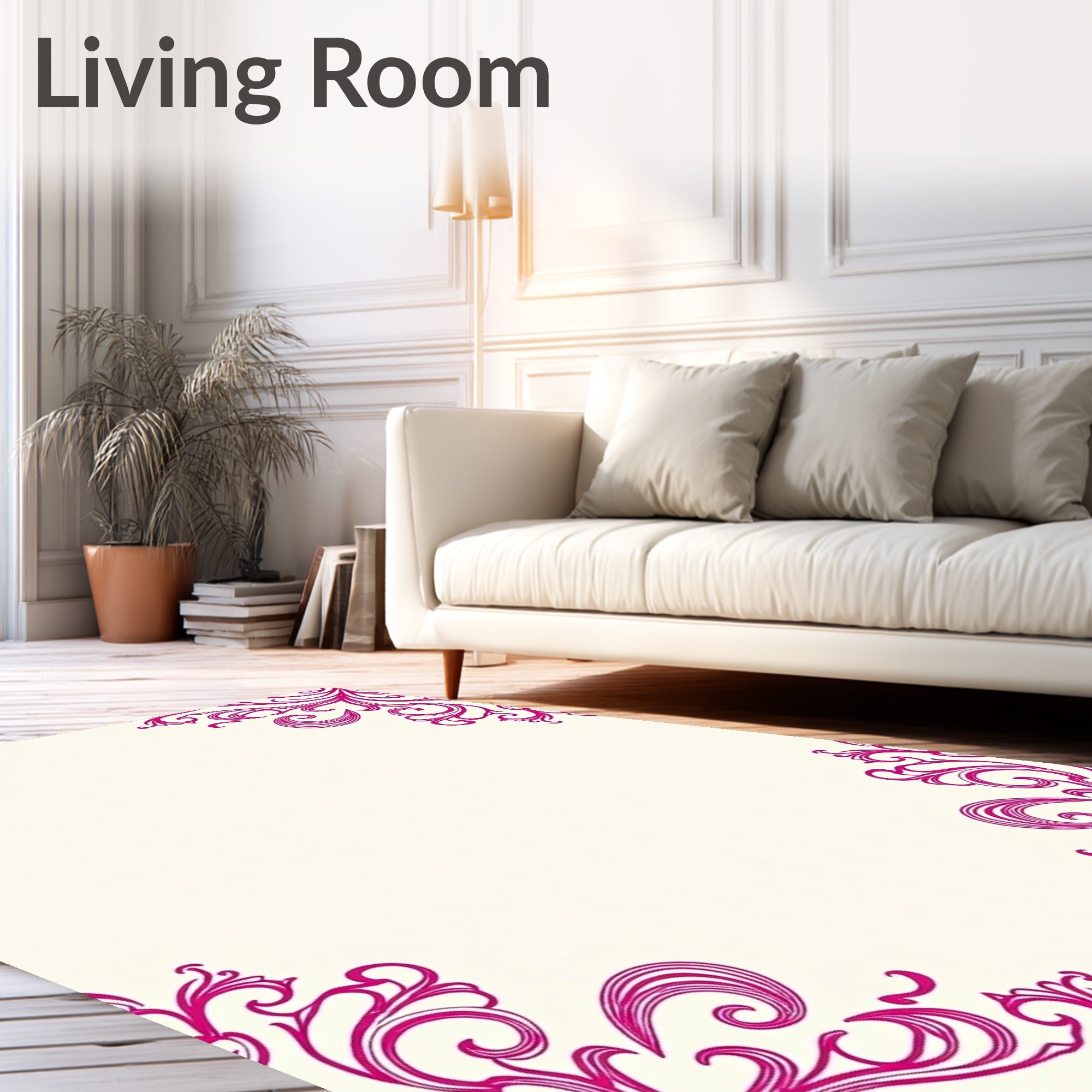 Elegant Pink Swirl Corner Accents Rug