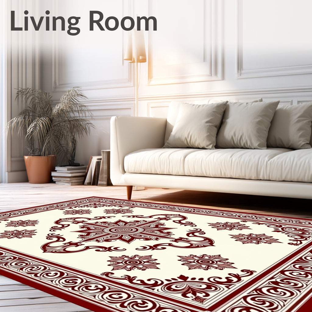 Deep Burgundy Medallion Border Rug