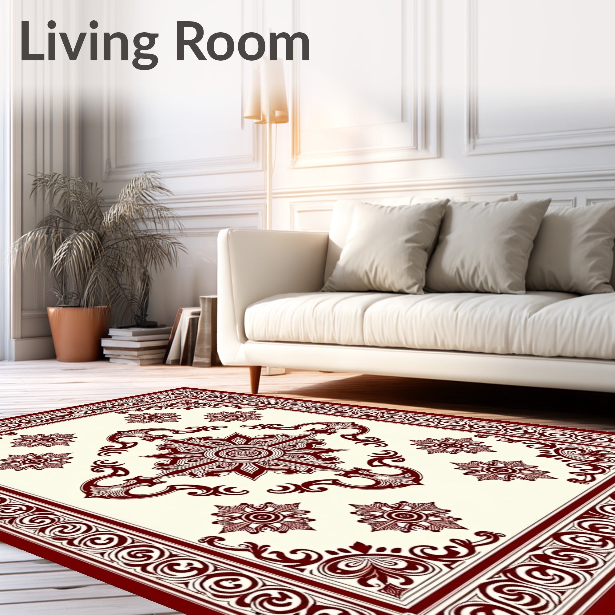 Deep Burgundy Medallion Border Rug