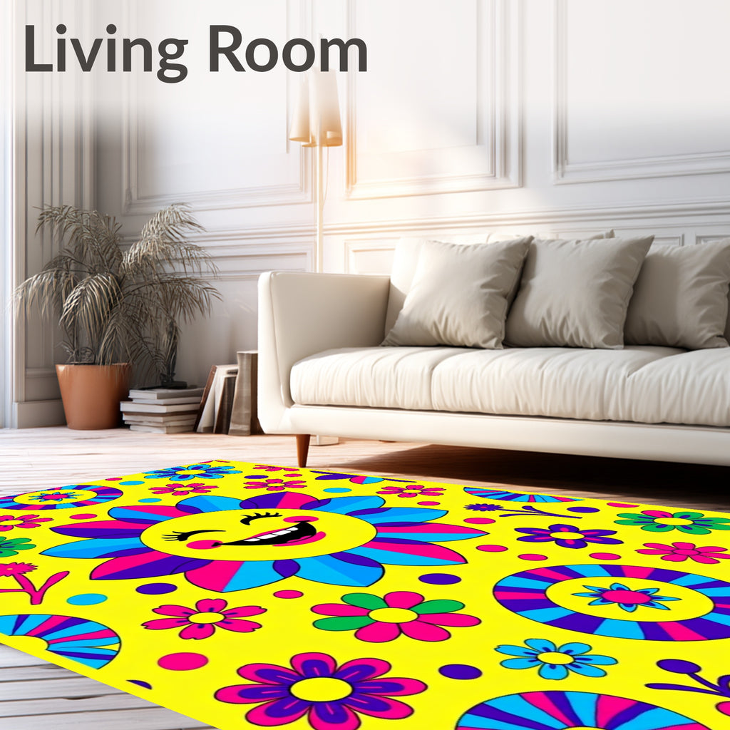 Groovy Yellow Flower Face Sun Rug