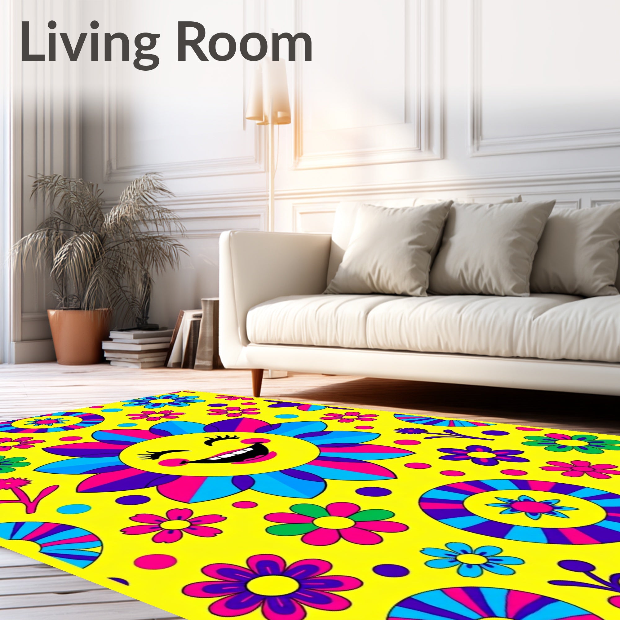 Groovy Yellow Flower Face Sun Rug