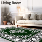 Dark Green Floral Medallion Border Rug