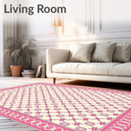 Pink Floral Lattice Cream Rug
