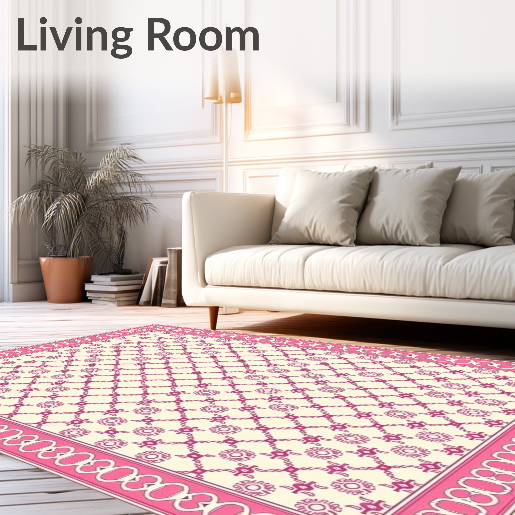Pink Floral Lattice Cream Rug