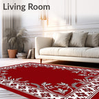 Crimson White Floral Vine Border Rug