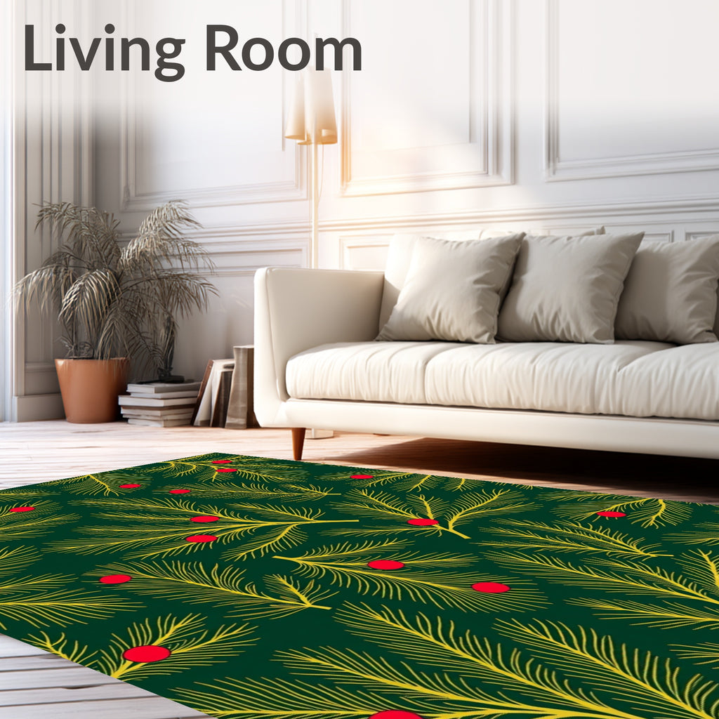 Golden Pine Sprigs Red Berry Rug