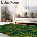Golden Pine Sprigs Red Berry Rug