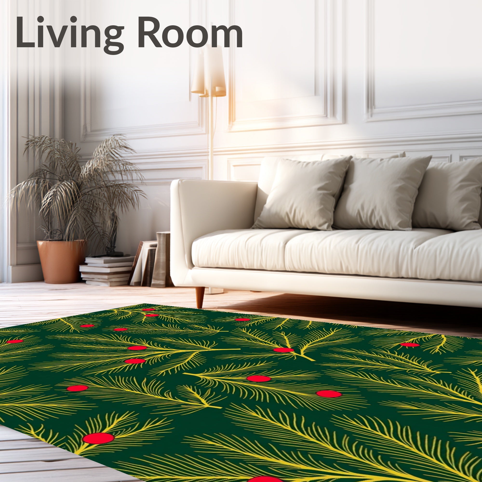 Golden Pine Sprigs Red Berry Rug