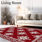 Crimson White Snowflake Medallion Border Rug