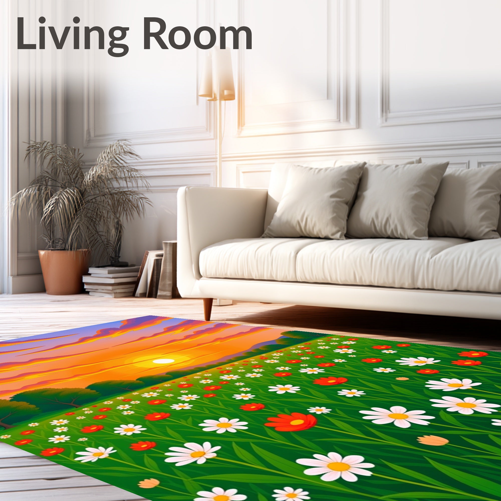 Vibrant Sunset Daisy Meadow Rug