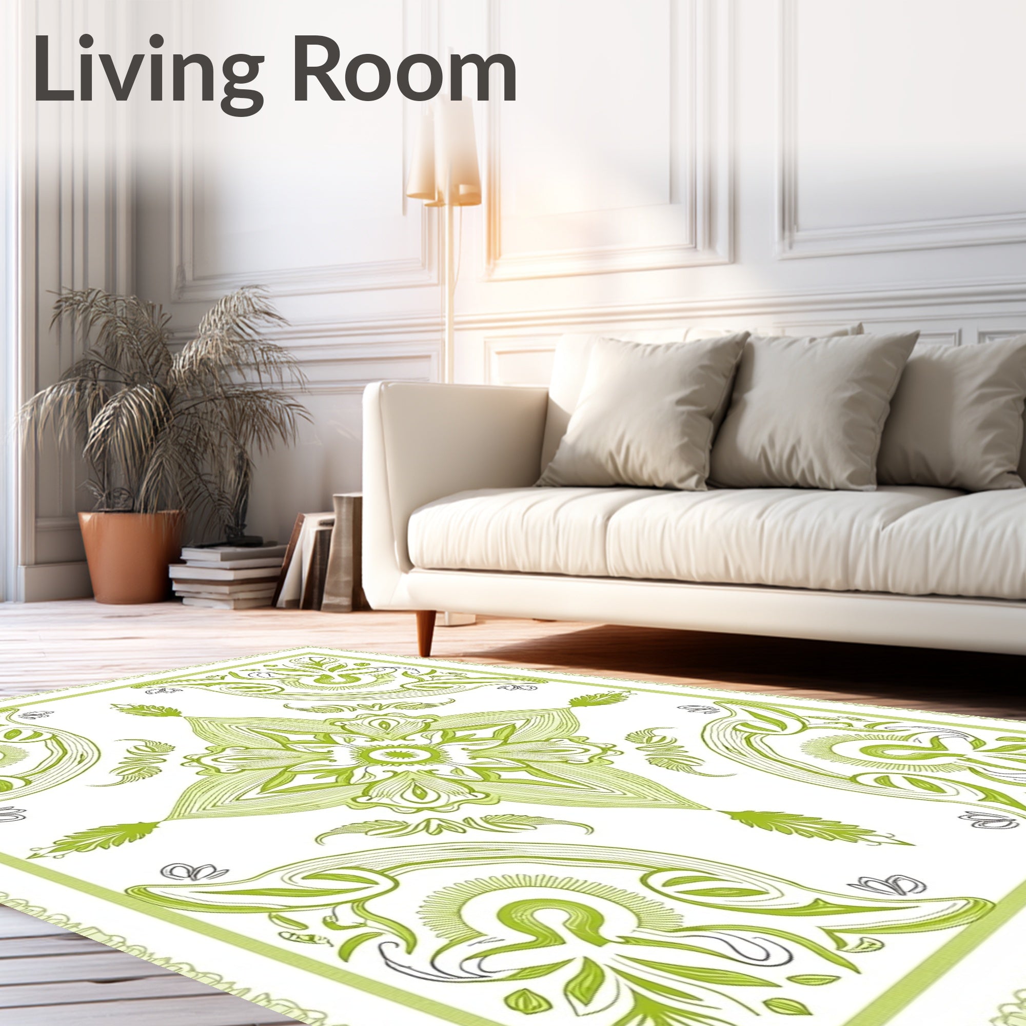 Art Nouveau Lime Green Floral Mandala Rug
