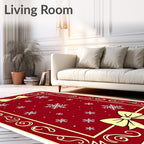Festive Red Snowflakes Bows Accents Rug