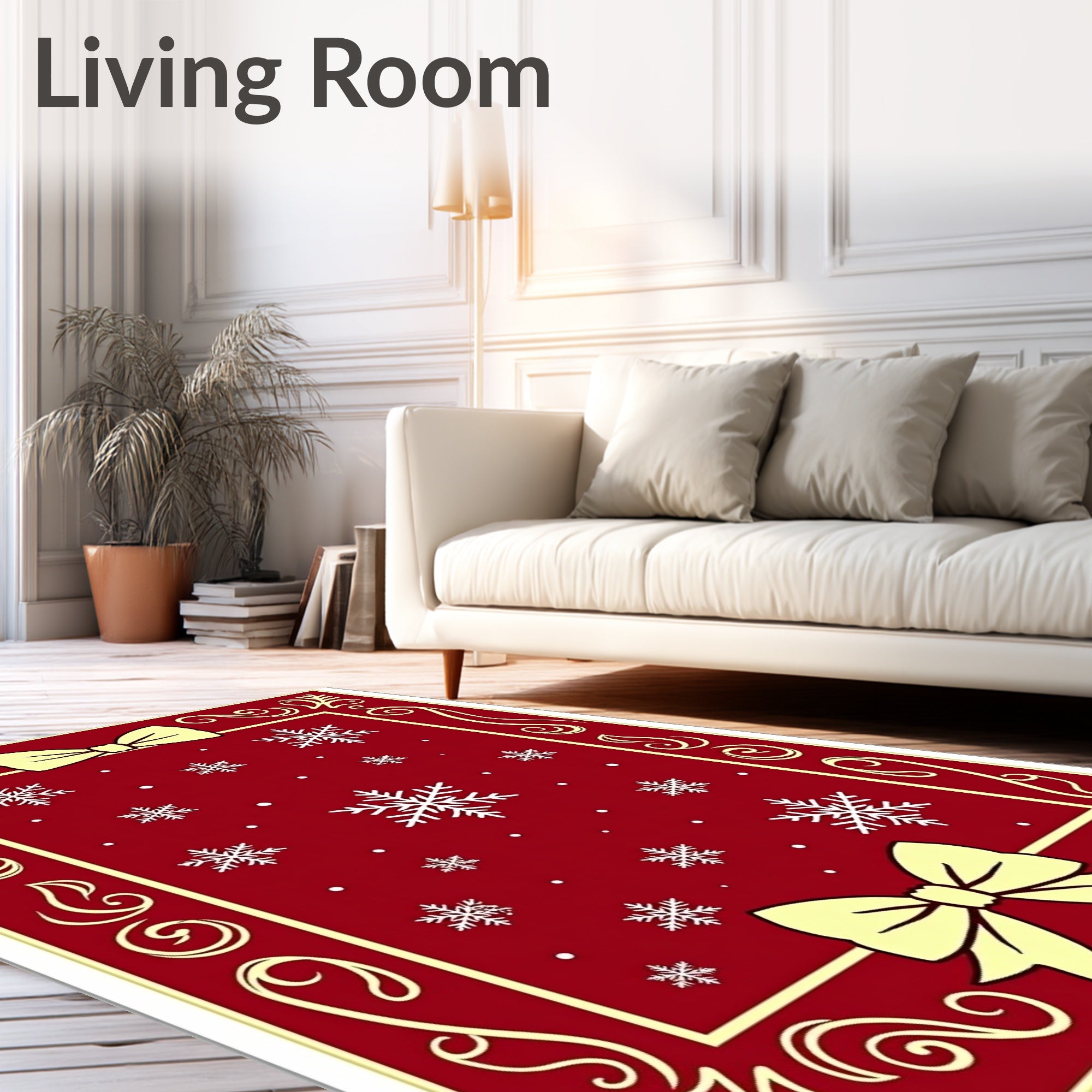 Festive Red Snowflakes Bows Accents Rug