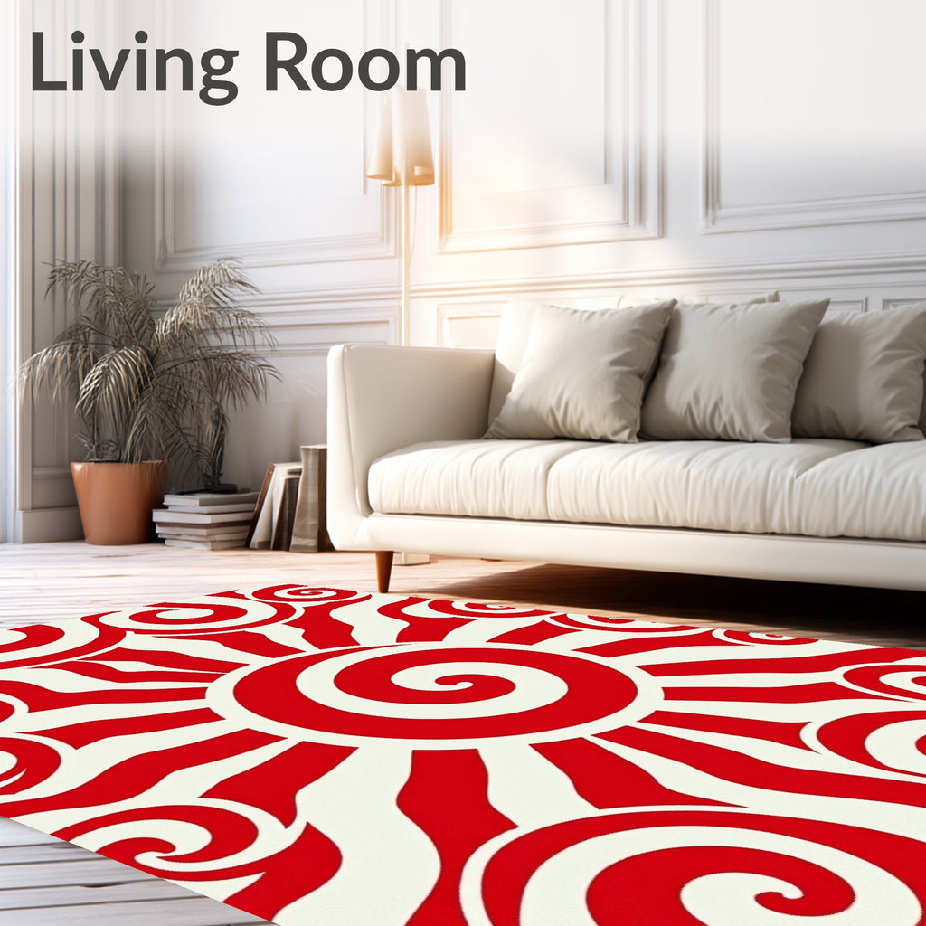 Bold Red Sun Swirl Rug