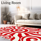 Bold Red Sun Swirl Rug