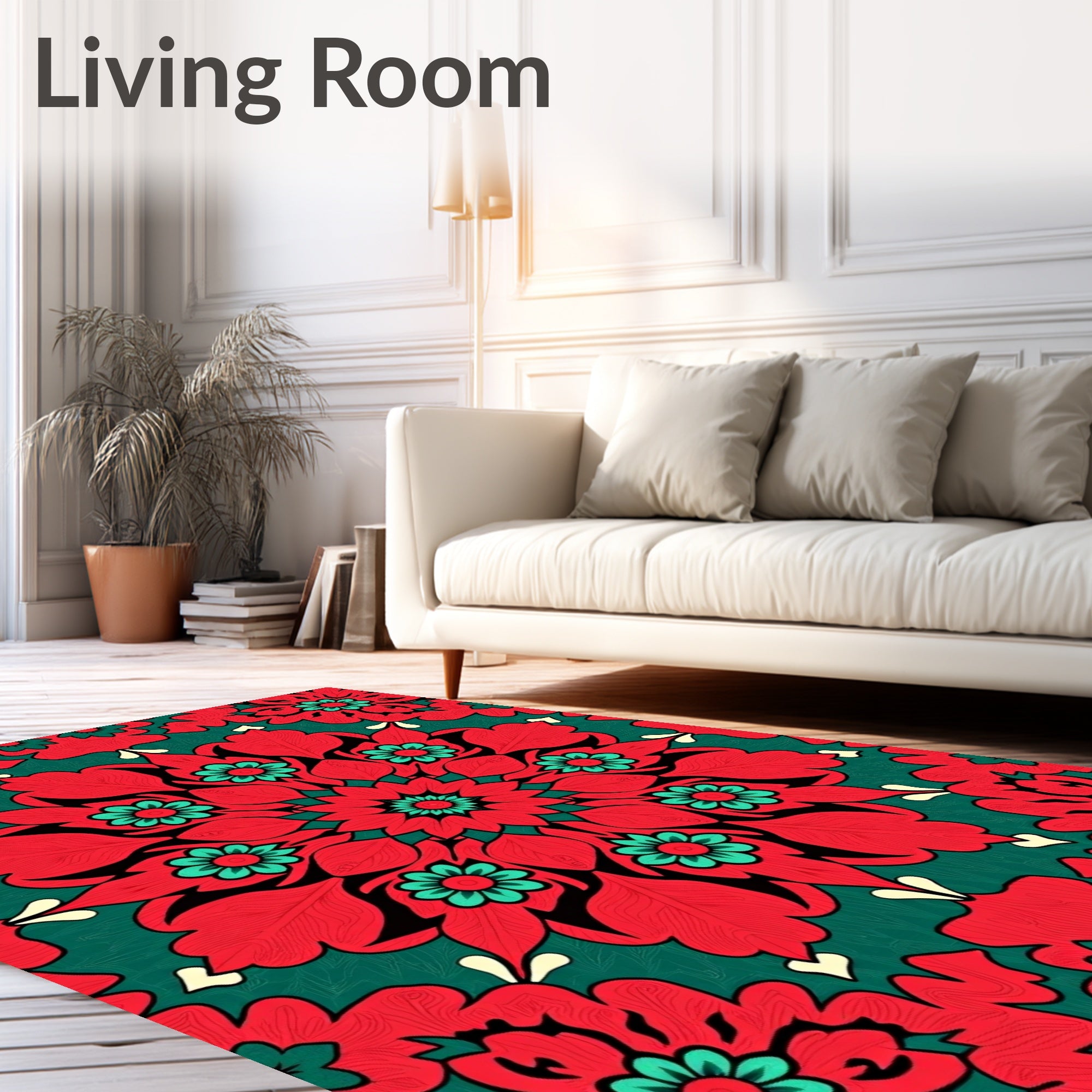 Crimson Teal Mandala Floral Radiance Rug