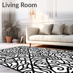 Intricate Black Floral Arabesque Lacework Rug