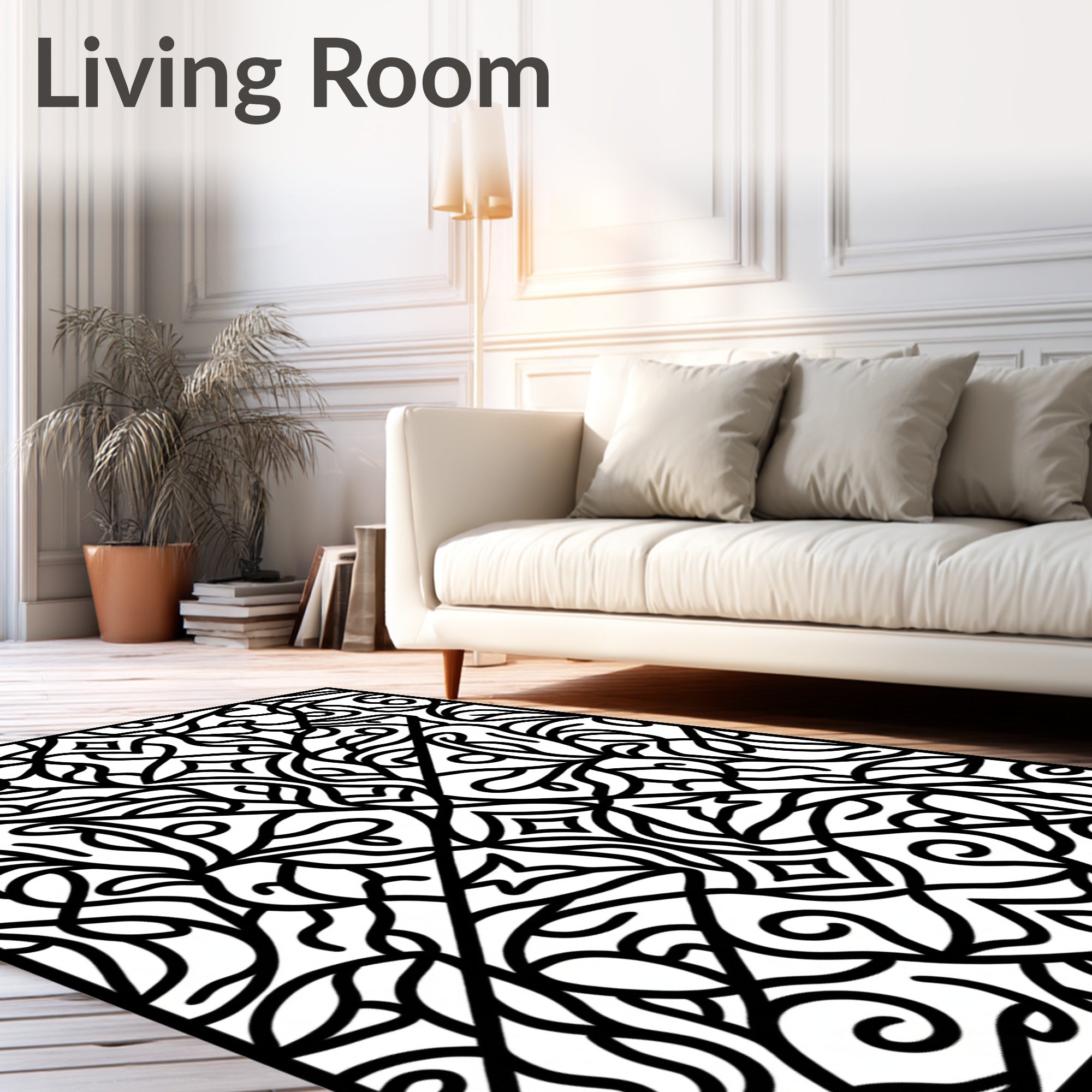 Intricate Black Floral Arabesque Lacework Rug
