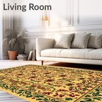 Golden Saffron Floral Animal Border Rug
