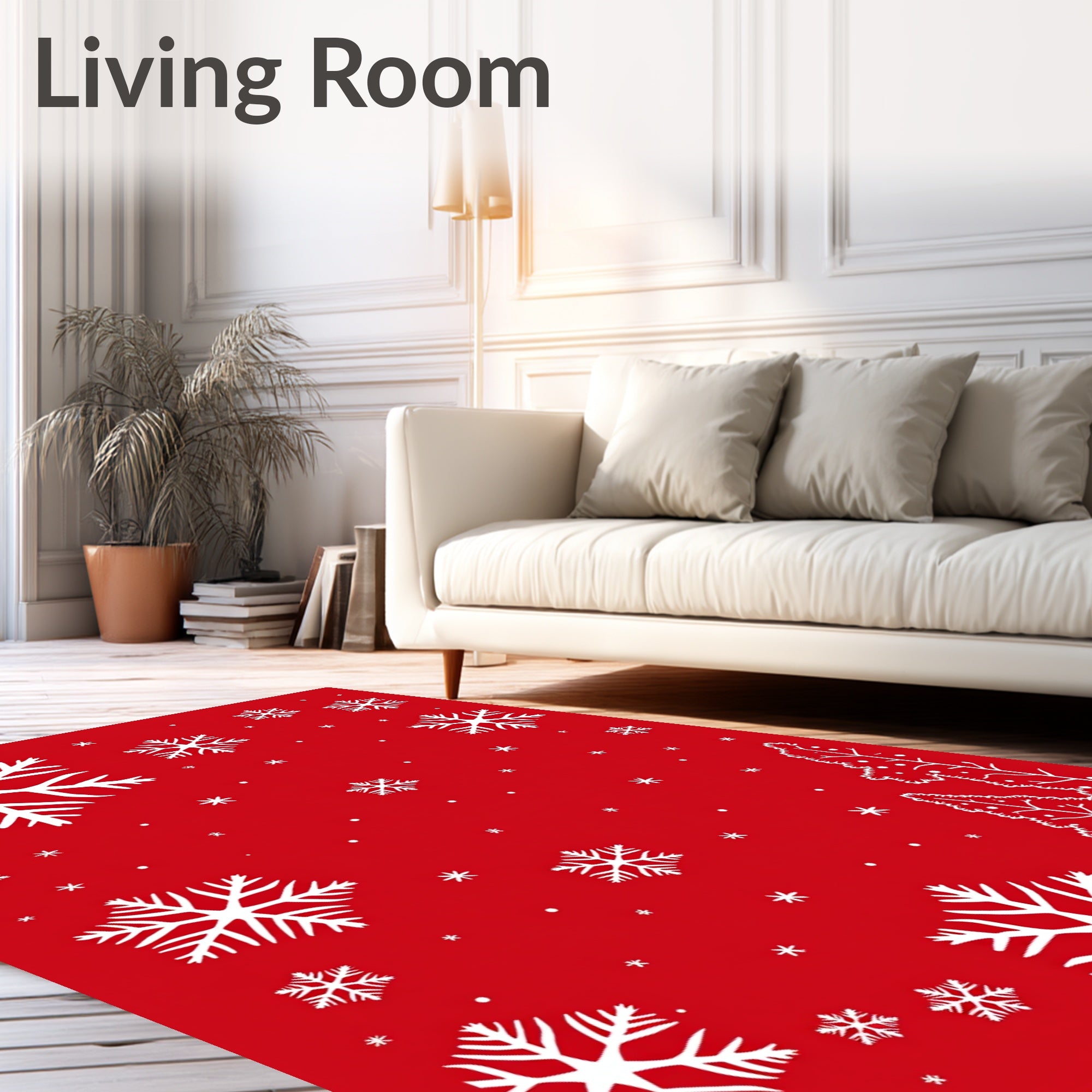 Crimson Snowflake Winter Forest Rug