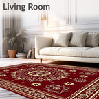 Deep Crimson Mandala Bloom Arrangement Rug