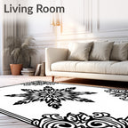 Black White Floral Medallion Border Rug