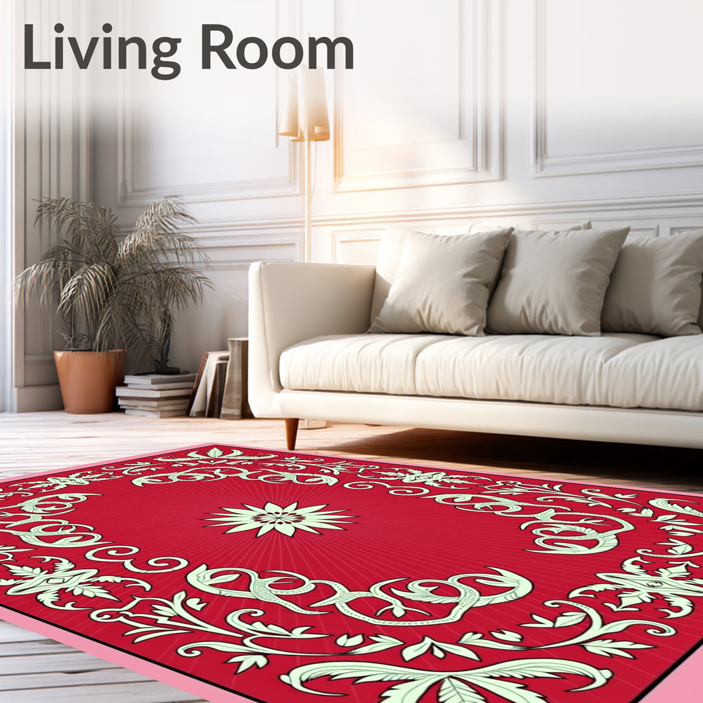 Vintage Red Floral Sunburst Swirl Rug