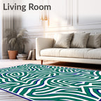 Teal White Abstract Maze Rug