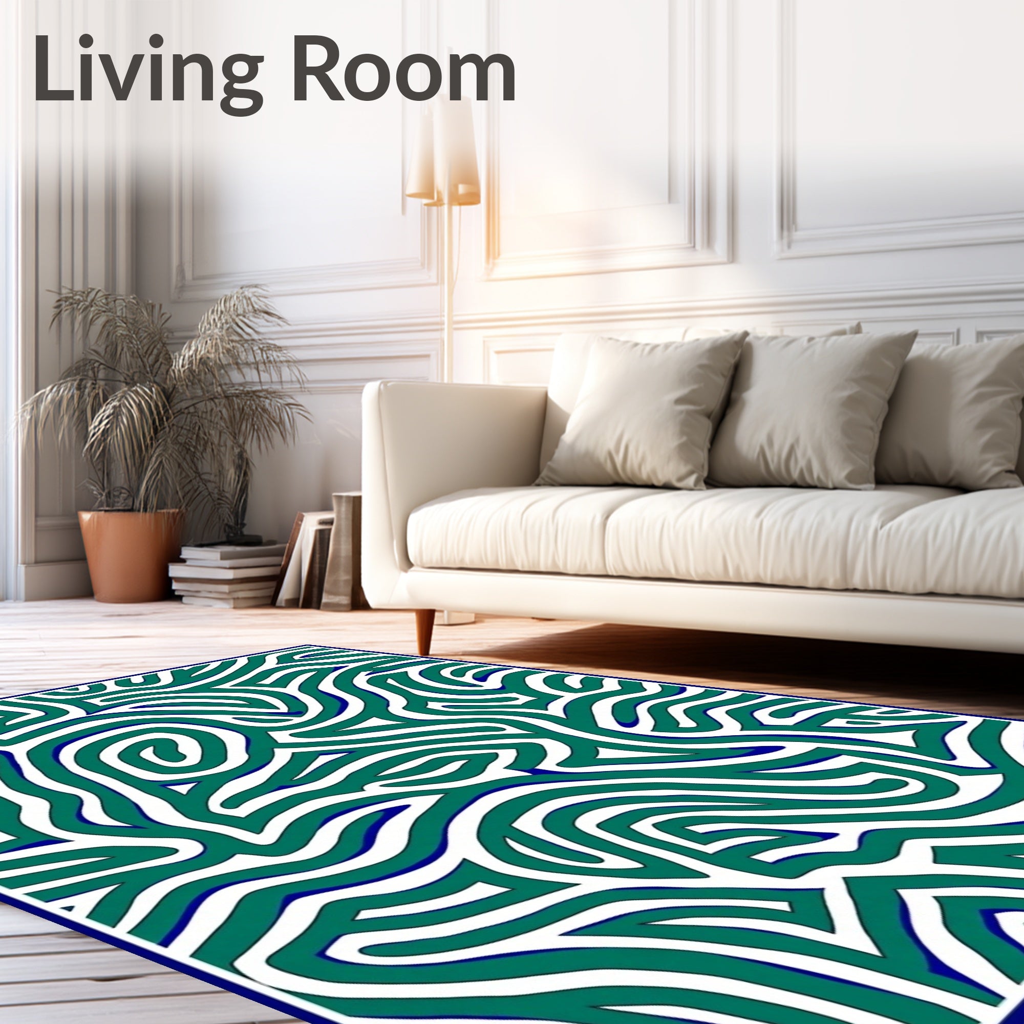 Teal White Abstract Maze Rug