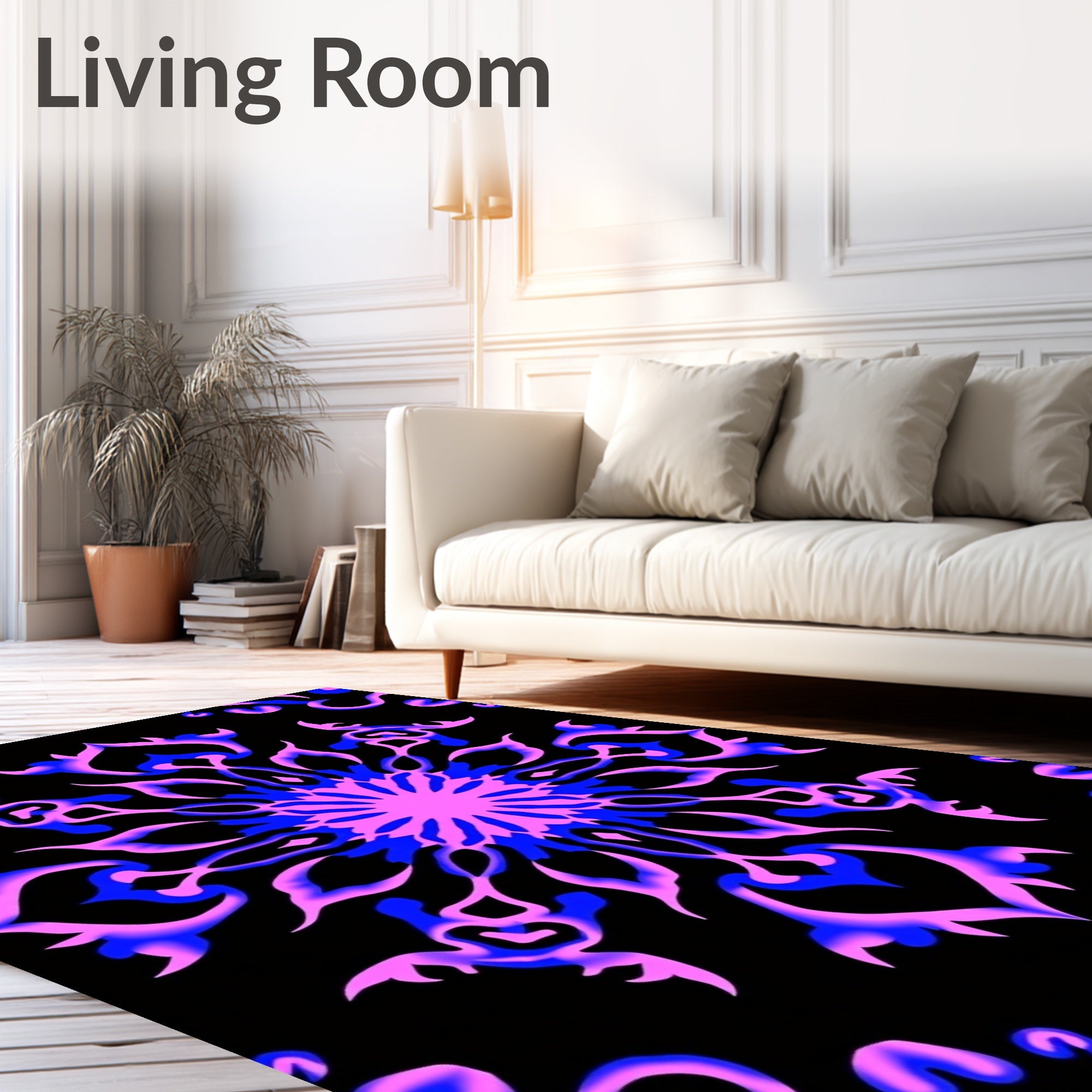 Vibrant Fuchsia Blue Swirl Medallion Rug