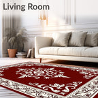 Rich Crimson Baroque Swirl Borders Rug