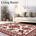 Deep Red Floral Medallion Border Rug