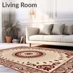 Maroon Sunburst Medallion Bordered Rug