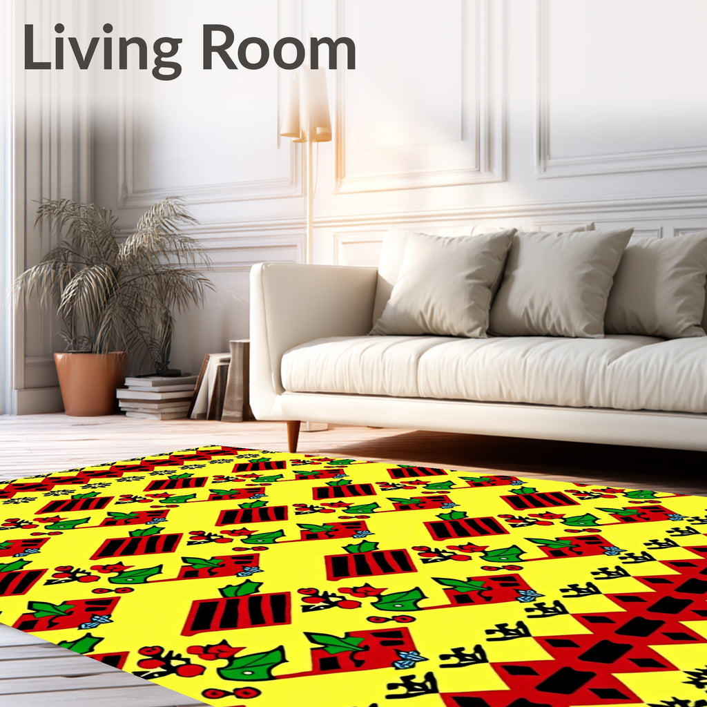 Vibrant Red Folkloric Floral Diamond Rug