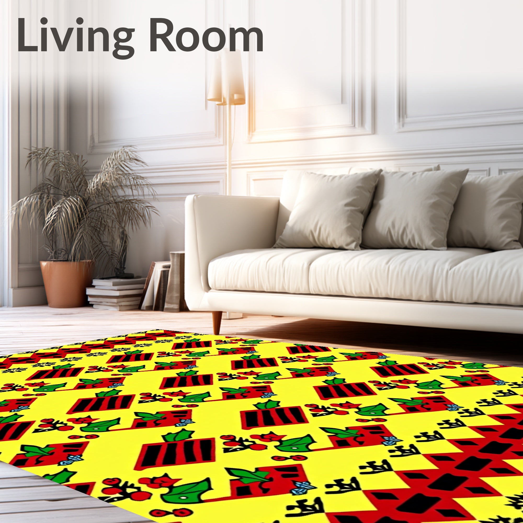 Vibrant Red Folkloric Floral Diamond Rug
