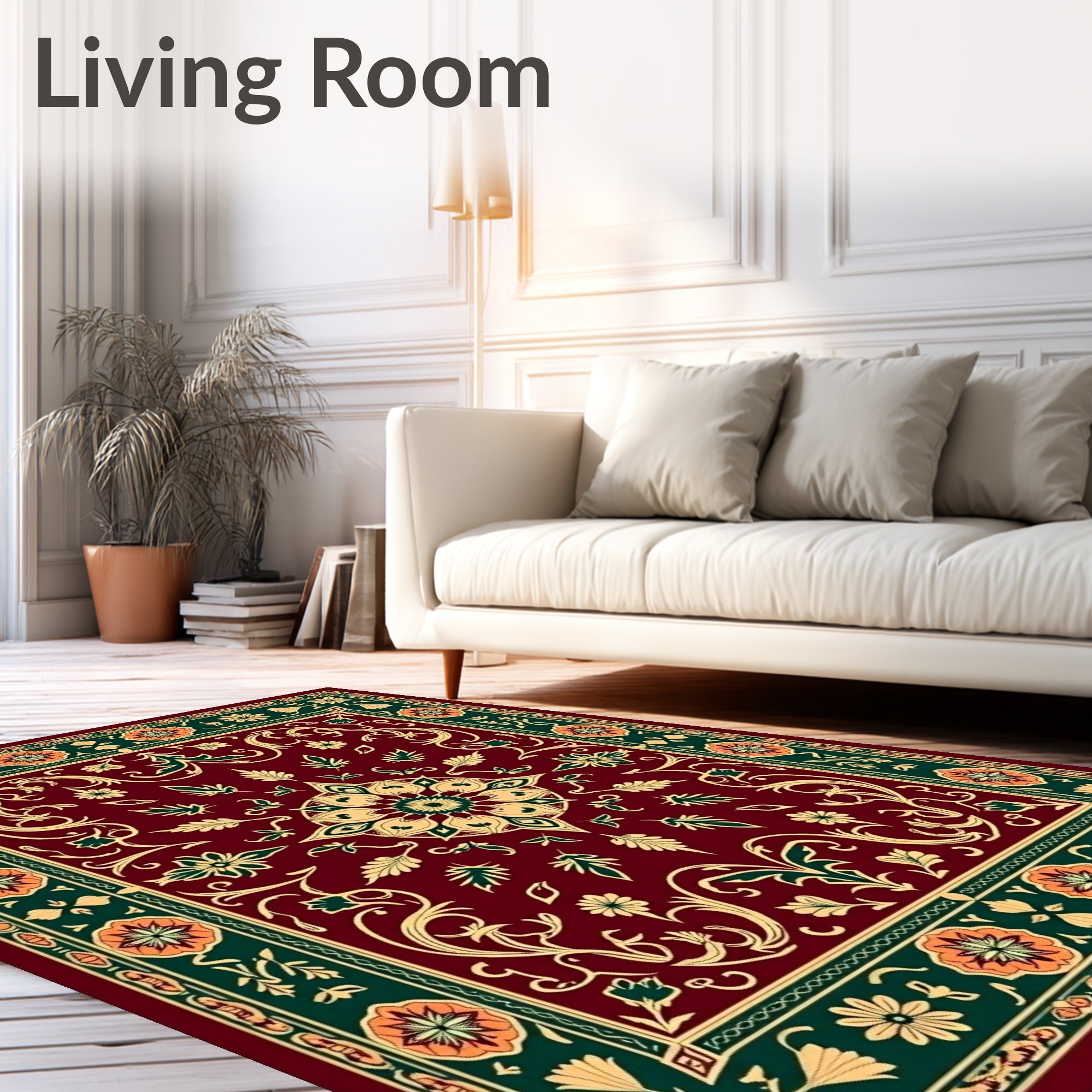 Rich Burgundy Floral Medallion Border Rug