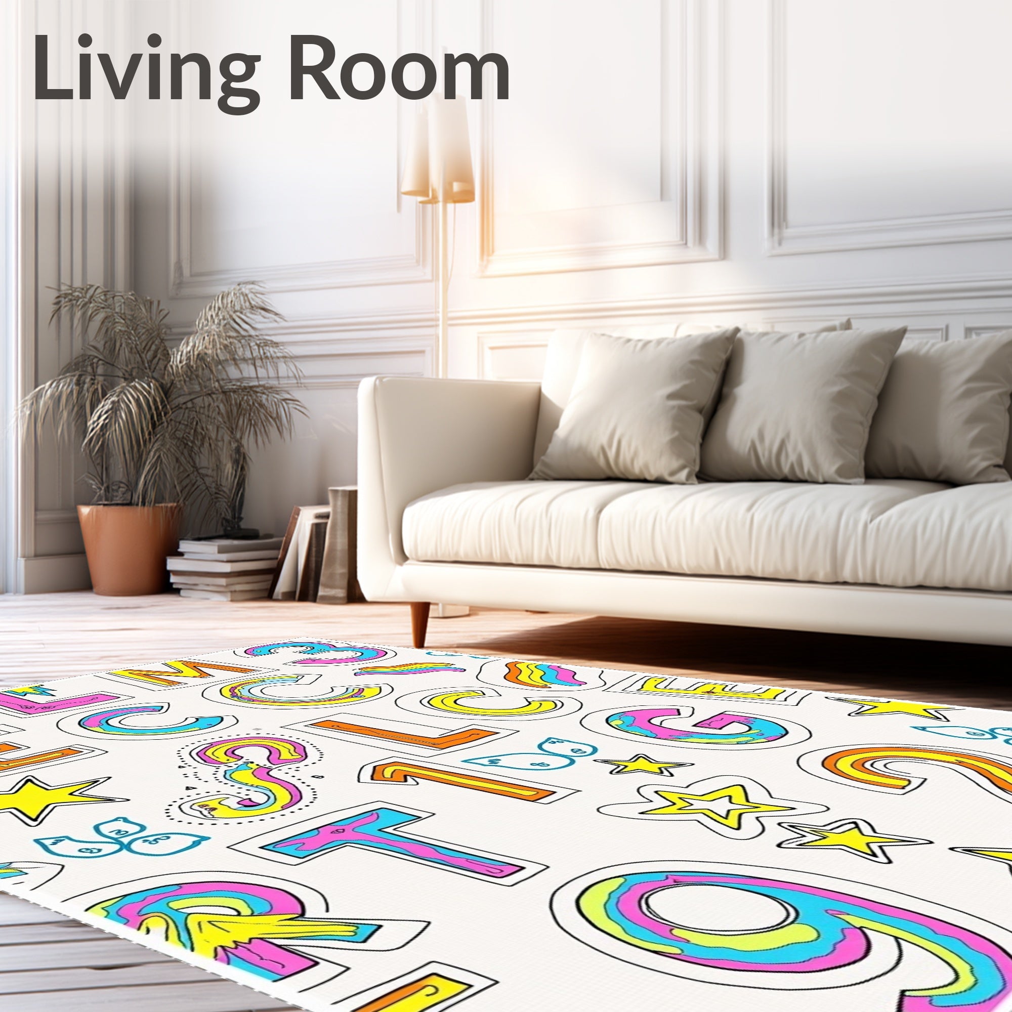 Colorful Alphabet And Numbers Collage Rug