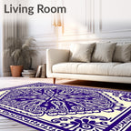 Deep Indigo Floral Mandala Art Rug