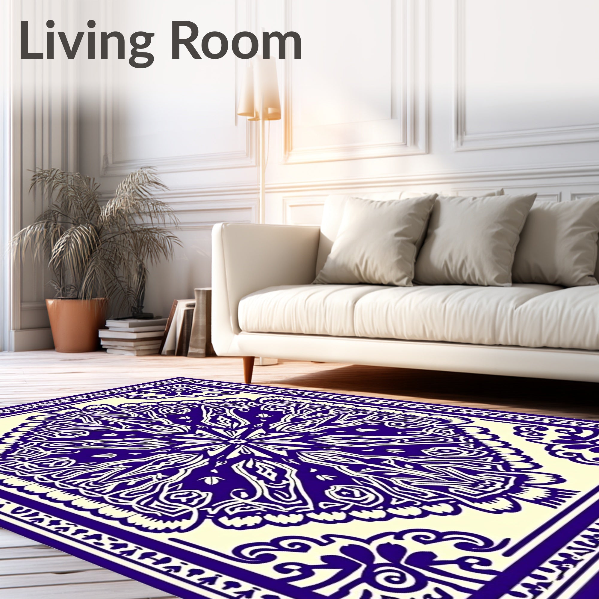 Deep Indigo Floral Mandala Art Rug