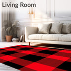 Classic Gingham Red Black Checkered Fabric Rug