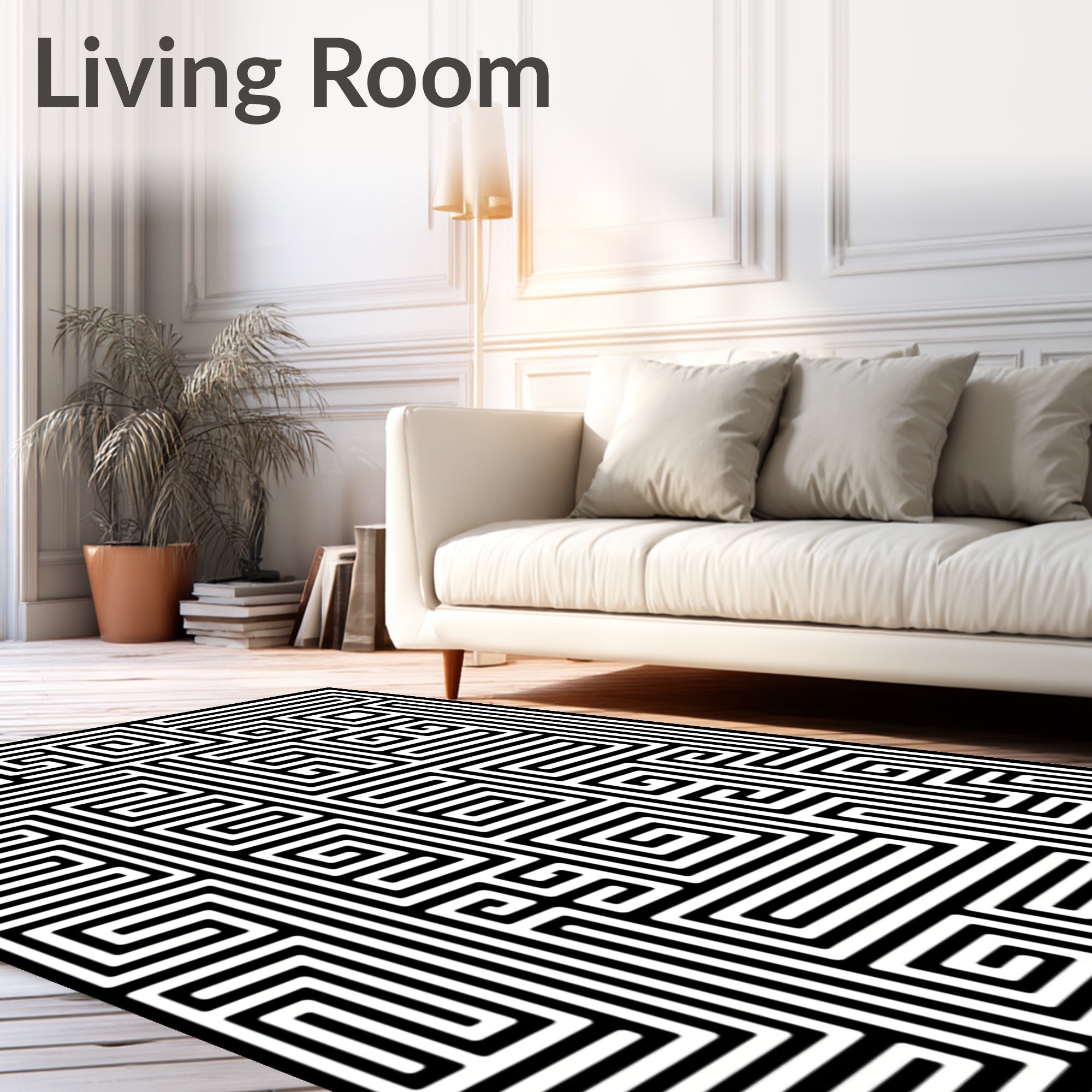 Black and White Geometric Maze Rug