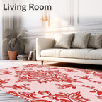 Crimson Floral Damask Scroll Rug