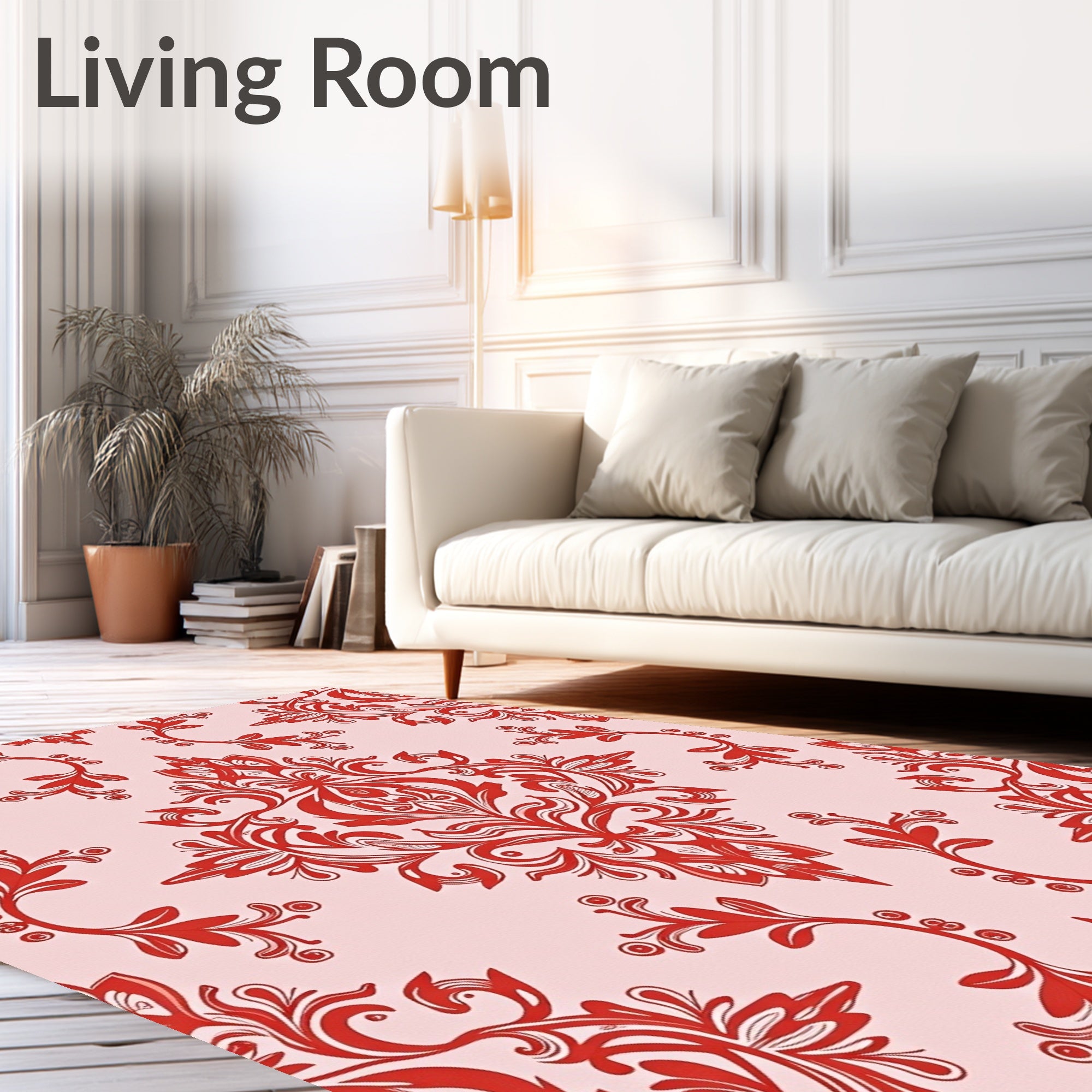 Crimson Floral Damask Scroll Rug