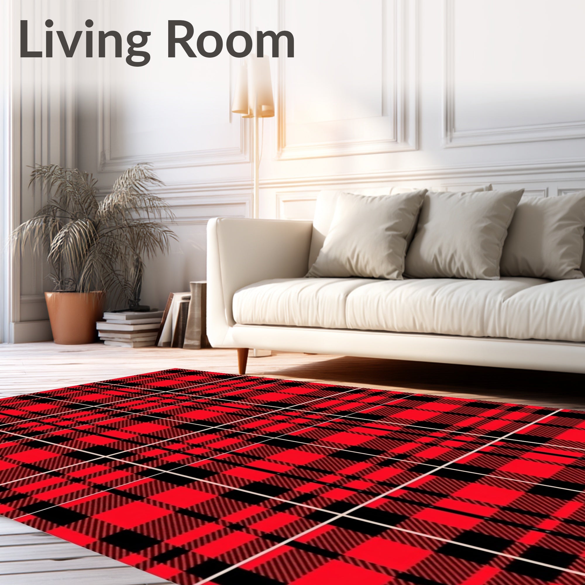 Classic Red Black Plaid Crossing Lines Rug
