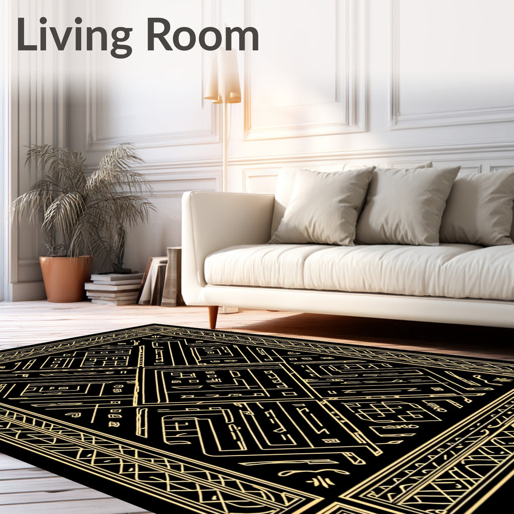 Golden Black Geometric Art Deco Rug
