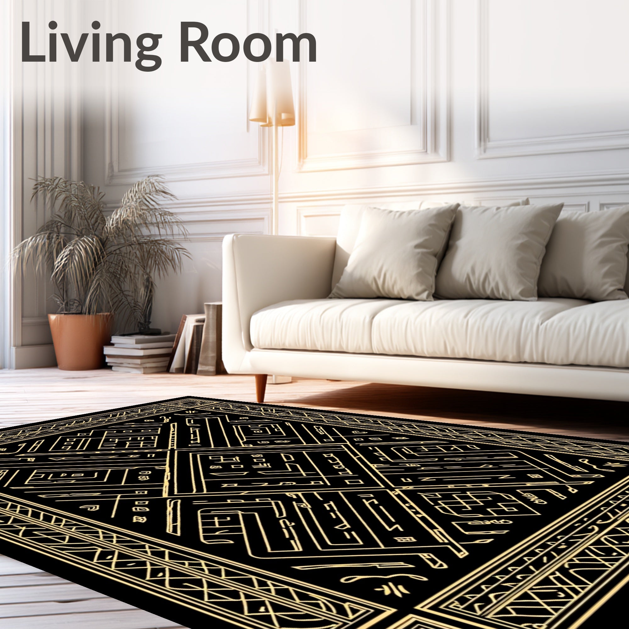 Golden Black Geometric Art Deco Rug