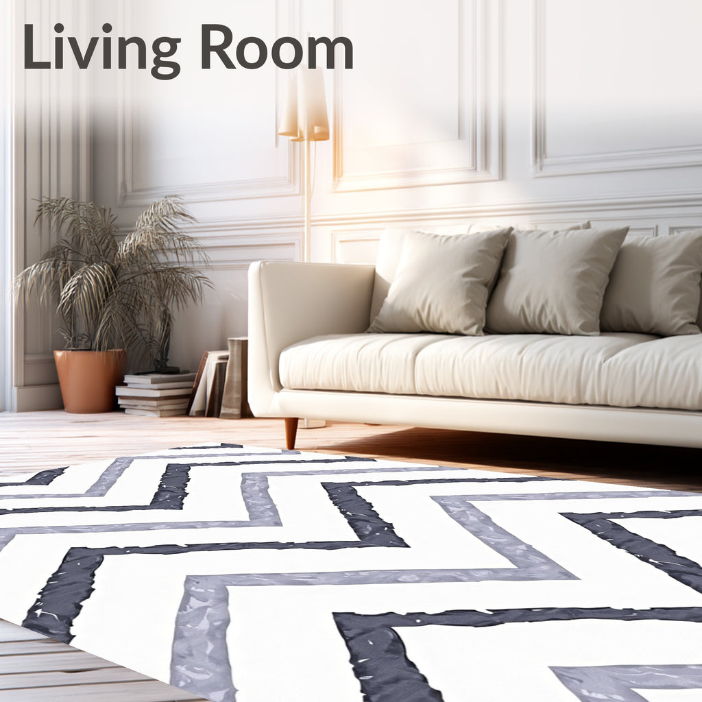 Dark Grey Light Blue Chevron Rug