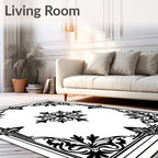 Ornate Black and White Floral Medallion Rug
