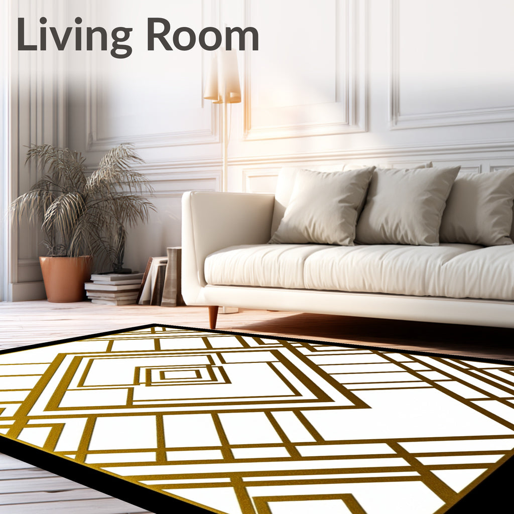 Golden Art Deco Geometric Diamond Rug