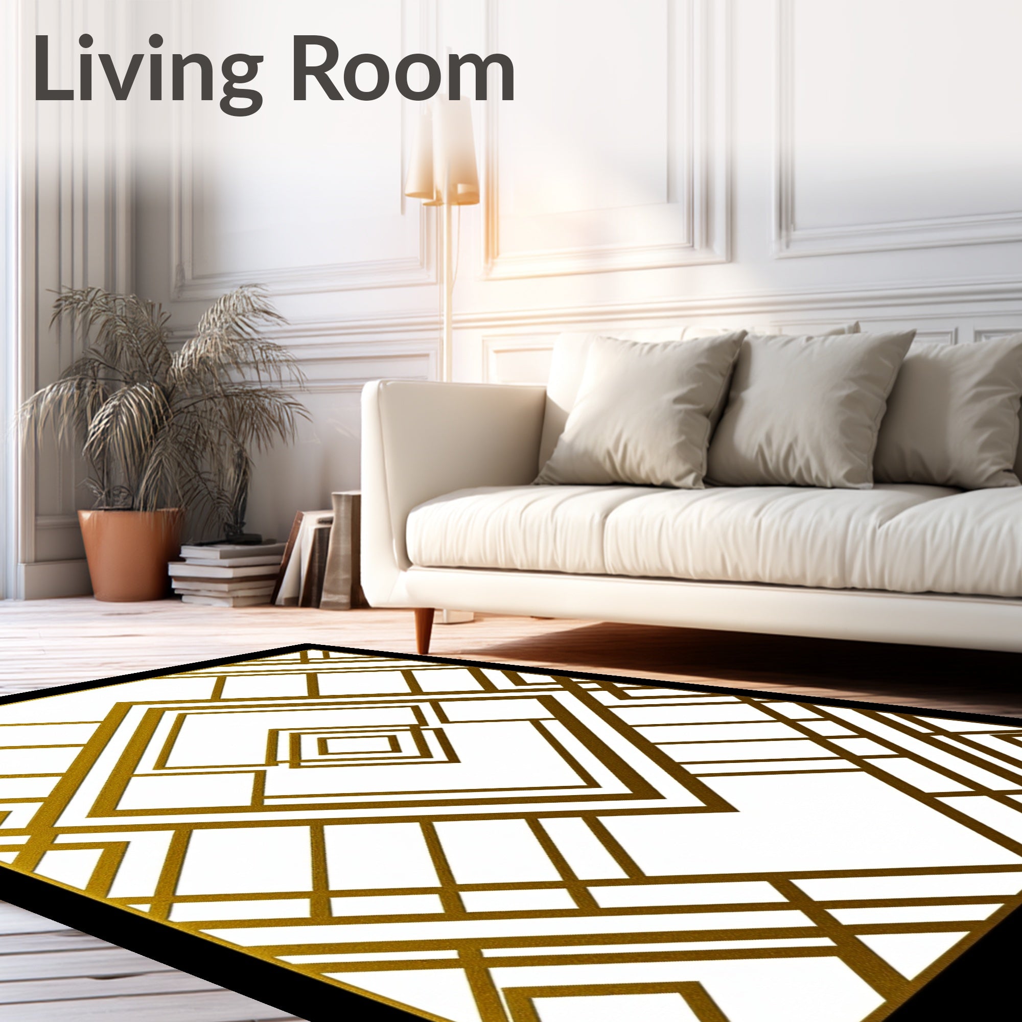 Golden Art Deco Geometric Diamond Rug